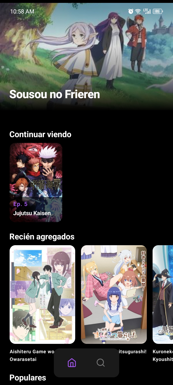 Pantalla de inicio de Turcanime